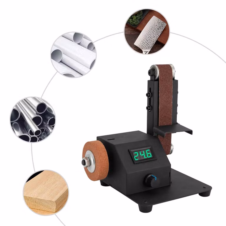 Levigatrice a nastro da banco - 350W - Velocità variabile da 0 a 8500 giri/min - Nastro abrasivo 30x380mm e disco da 70mm - Mandrino autoserrante da 0,6 a 6mm - Spina europea a 220V - Colore: nero