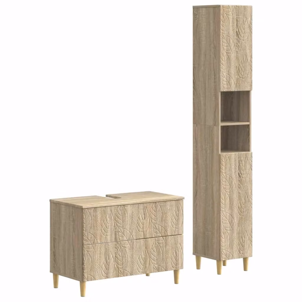 Set di mobili da bagno moderni vidaXL composto da 2 pezzi in legno marrone con ante a cerniera e ripiani interni – 2