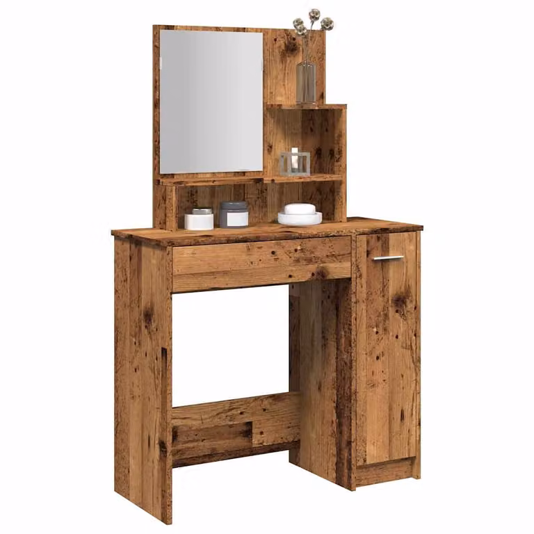 vidaXL Toeletta con Specchio in Legno Antico Marrone L: 86,5 cm, P: 35 cm, H: 136 cm