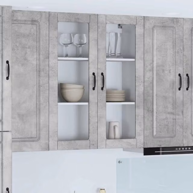 Armadio da cucina a parete vidaXL moderno in legno con ante in vetro grigio L: 80 cm, P: 31 cm, H: 100 cm