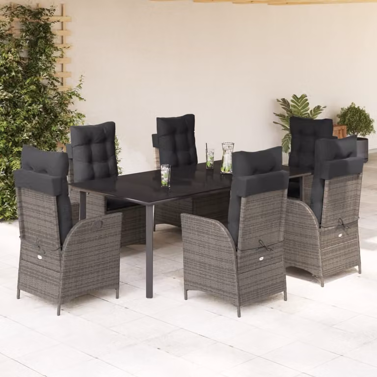 vidaXL Set da Pranzo da Giardino 7 pz in Polyrattan e Vetro Grigio e Nero