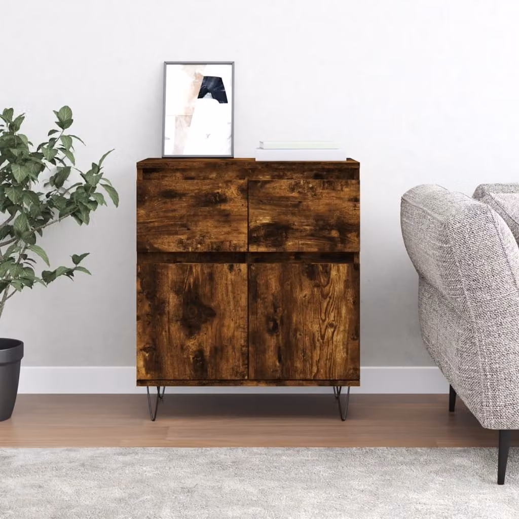 Credenza moderna vidaXL in legno multistrato e metallo, colore rovere fumo, L: 60 cm, P: 35 cm, H: 70 cm