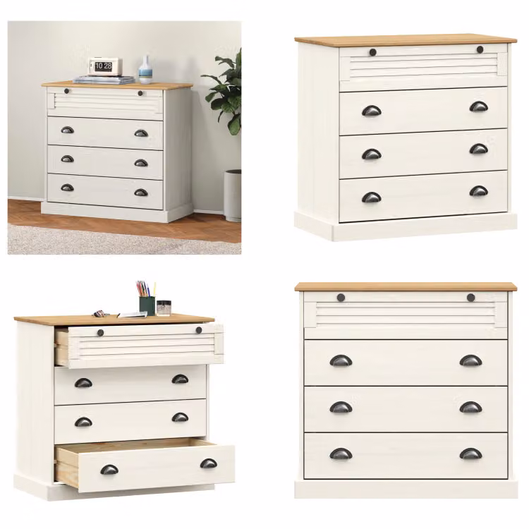vidaXL Cassettiera VIGO White 80x40x76 cm in pino massiccio - Cassettiera - Cassettoni - Cassettiere - Armadio