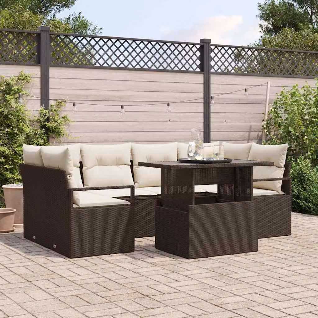 Maison Exclusive - Set da giardino composto da 7 pezzi, divano, colore marrone, realizzato in rattan sintetico