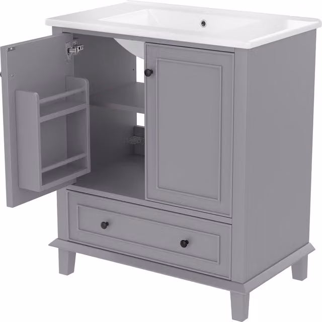 Mobile bagno con lavabo, indipendente, grande spazio di archiviazione, 76x46x87 cm, Grigio