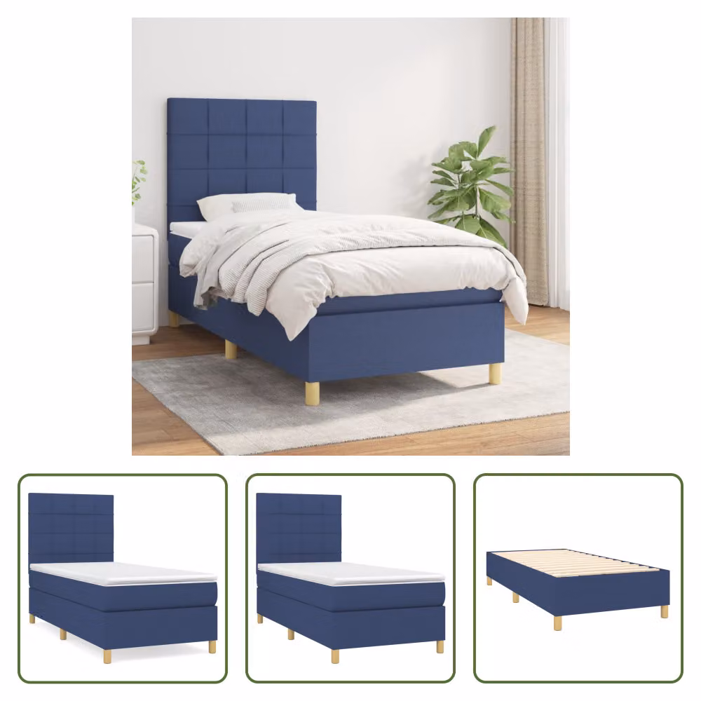 The Living Store Letto a molle con materasso Blu 80x200 cm in tessuto