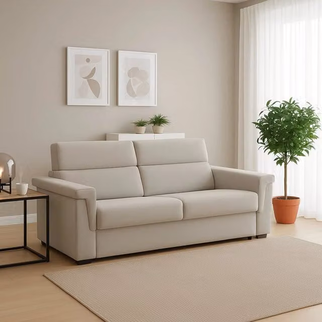 Lapio Divano Fisso 2 Posti Sfoderabile Made in Italy Beige L: 185 cm, P: 95 cm, H: 100 cm