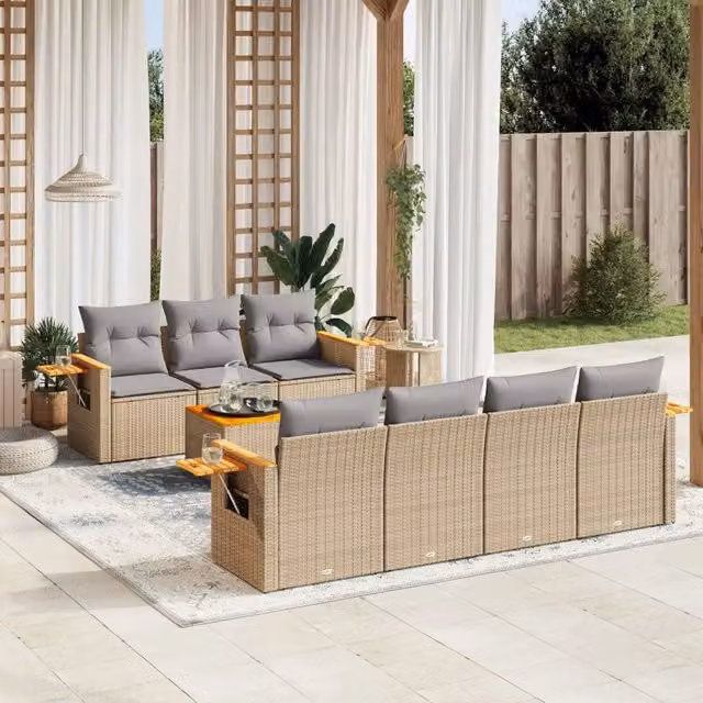 vidaXL Set Divano da Giardino 8 pz in Polyrattan con Cuscini Beige e Tavolino da Caffè