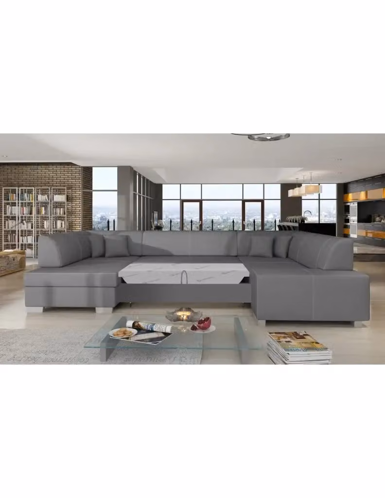 Divano panoramico a U HAVANA di MEUBLORAMA, modello convertibile con letto, colore grigio, 6 posti, L: 322 cm, P: 204 cm, H: 76 cm – 2