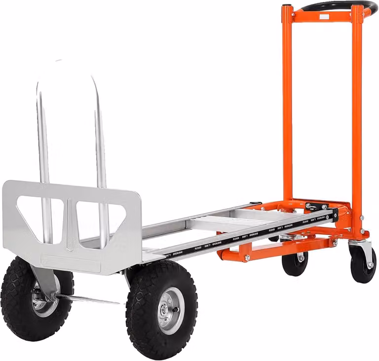 Carrello pieghevole, design pieghevole, ruote per salire le scale, colore arancione