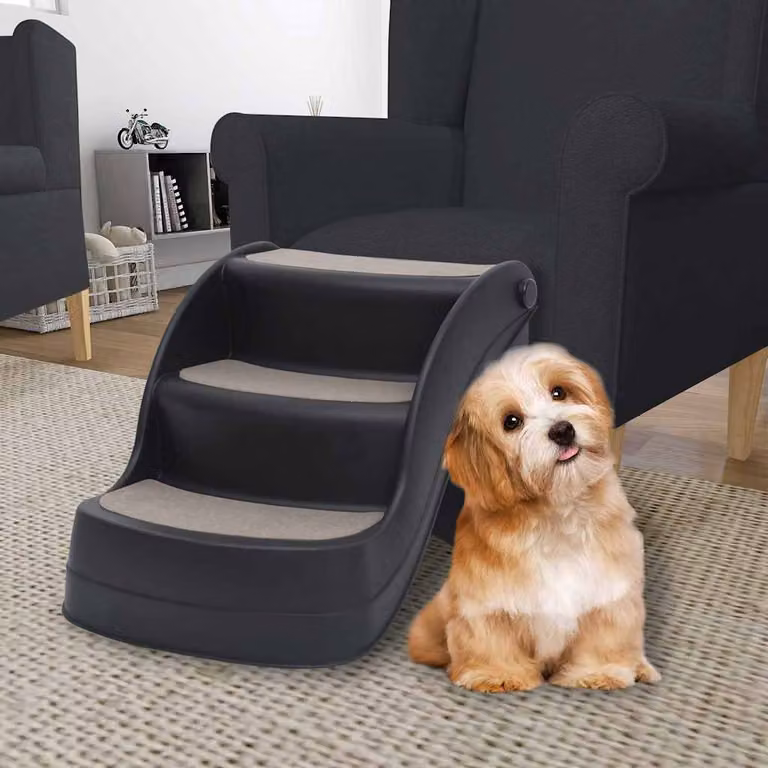 vidaXL Scala per Cani Pieghevole con 3 Gradini Antiscivolo Nera