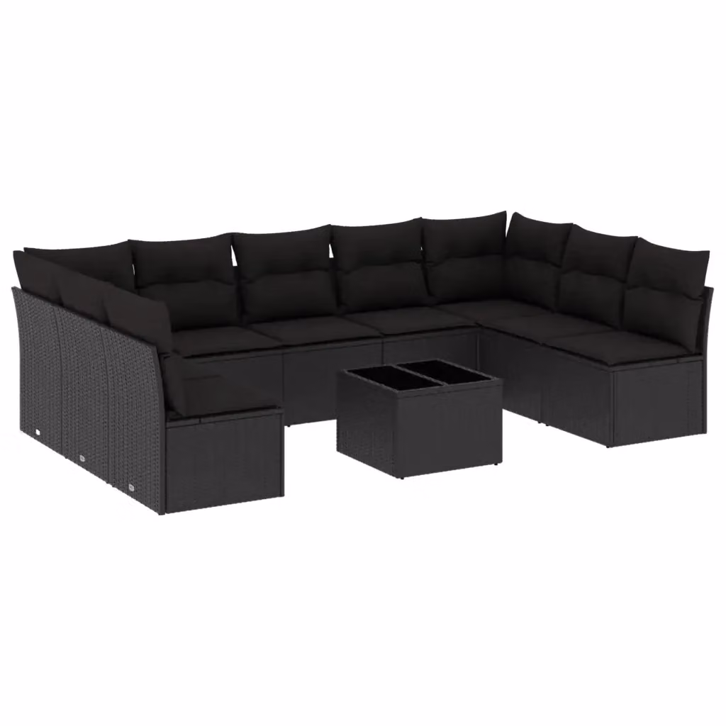 Set Divano da Giardino a L vidaXL in Polyrattan Nero con Cuscini e Tavolino da Esterno – 2