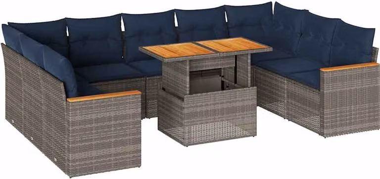 Set Divano da Giardino 10 pz con Cuscini Grigio in Polyrattan