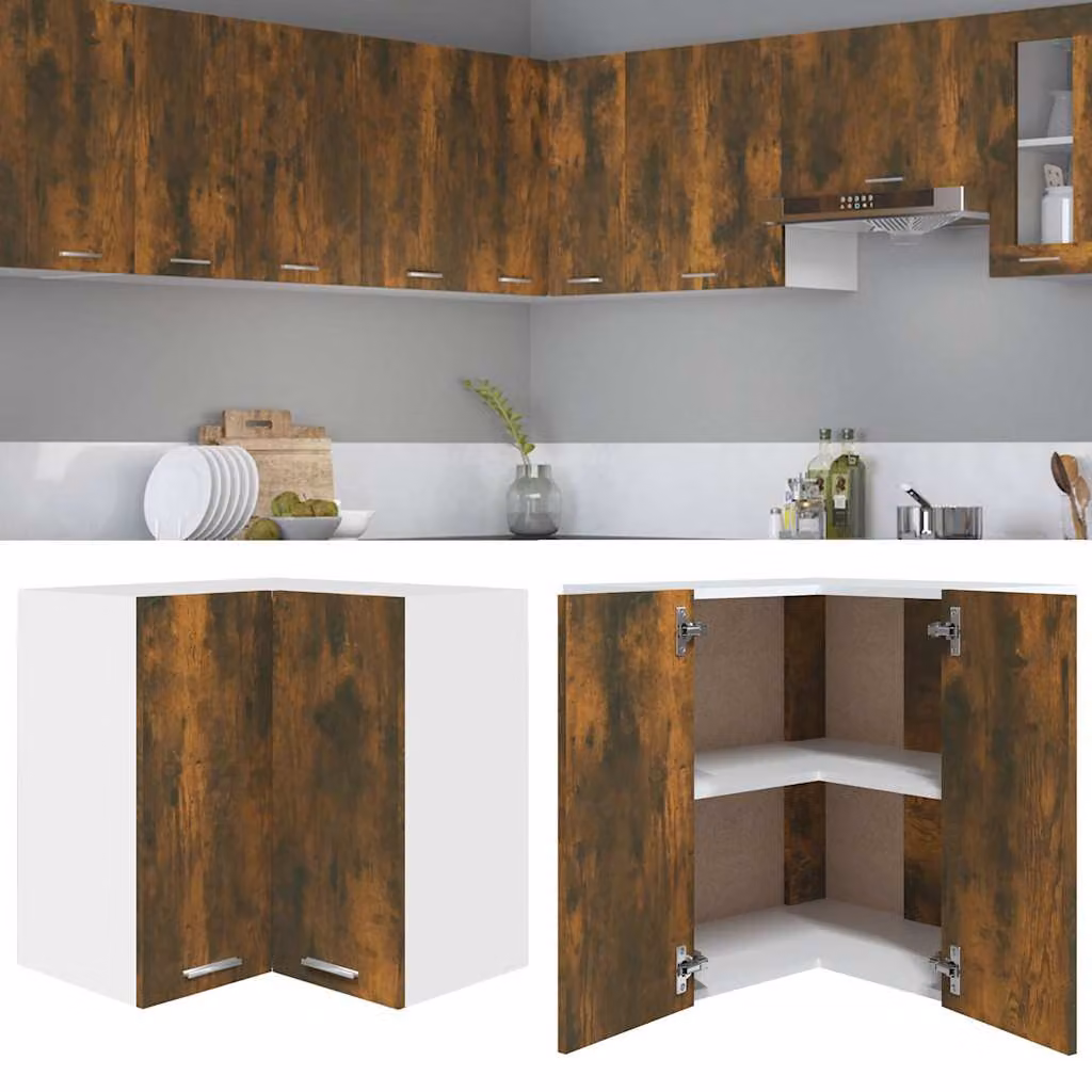 Pensile d'angolo moderno vidaXL Lyon in legno Rovere Fumo con ante a battente, L/P/H: 57 x 57 x 60 cm