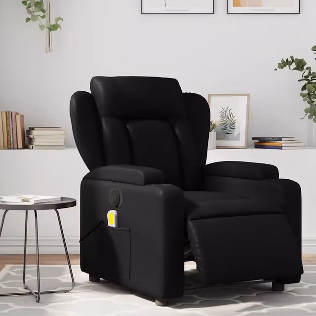Poltrona Relax Reclinabile Elettrica vidaXL in Similpelle Nera con Braccioli e Imbottitura in Schiuma – 1