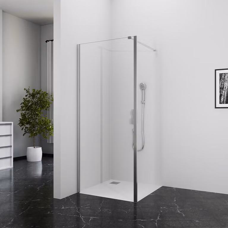 Schermo doccia 80cm MARWELL Schermo laterale per cabina doccia cromo BRIGHT Schermo laterale - 80x195cm - installabile a testa in giù - con barra di stabilizzazione - profili in alluminio di alta qualità