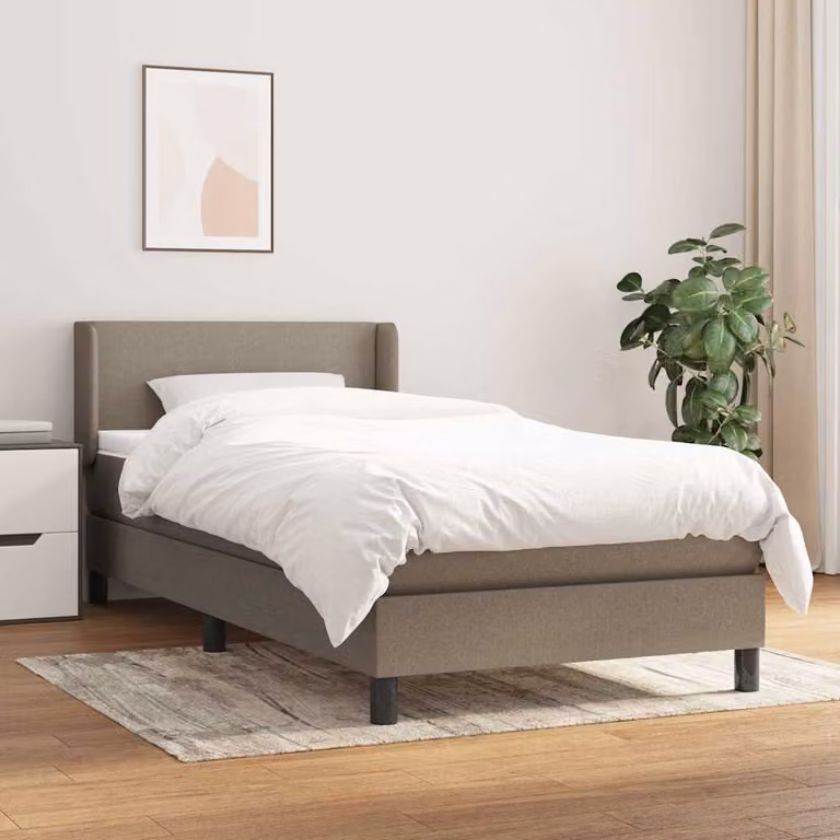vidaXL Giroletto a Molle con Materasso in Tessuto Beige e Bianco L/P/H: 90 x 200 x 88 cm