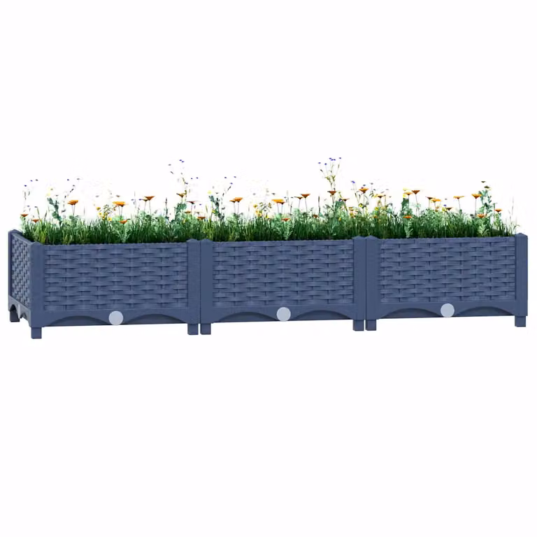 Fioriera Rialzata vidaXL in Polipropilene per Orto e Giardino, Disponibile in Grigio o Blu, L 120 x P 40 x H 23 cm