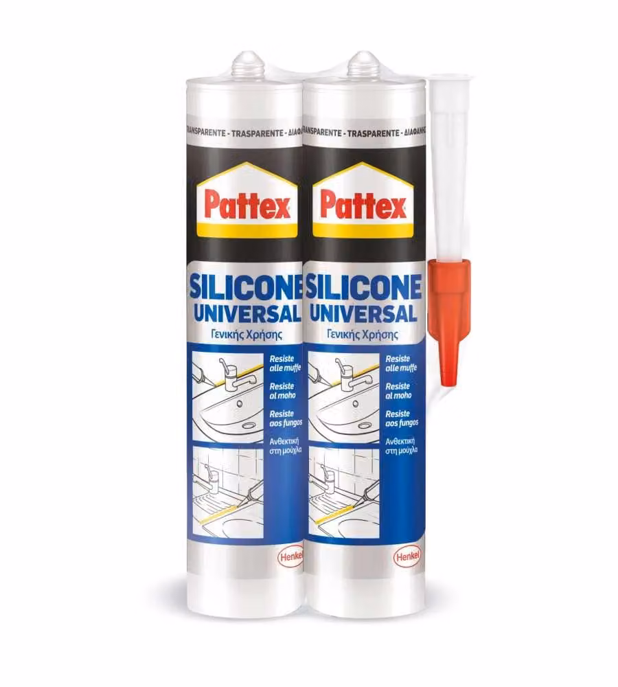 Pattex Silicone Universale Trasparente Impermeabile 280 ml, Confezione da 2 pezzi