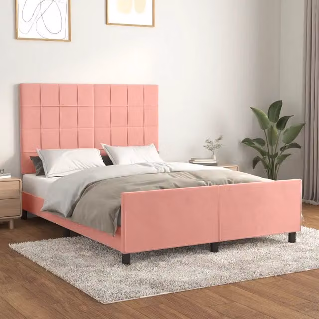 Giroletto con Testiera-Letto con Testiera Rosa 140x190 cm in Velluto 824132