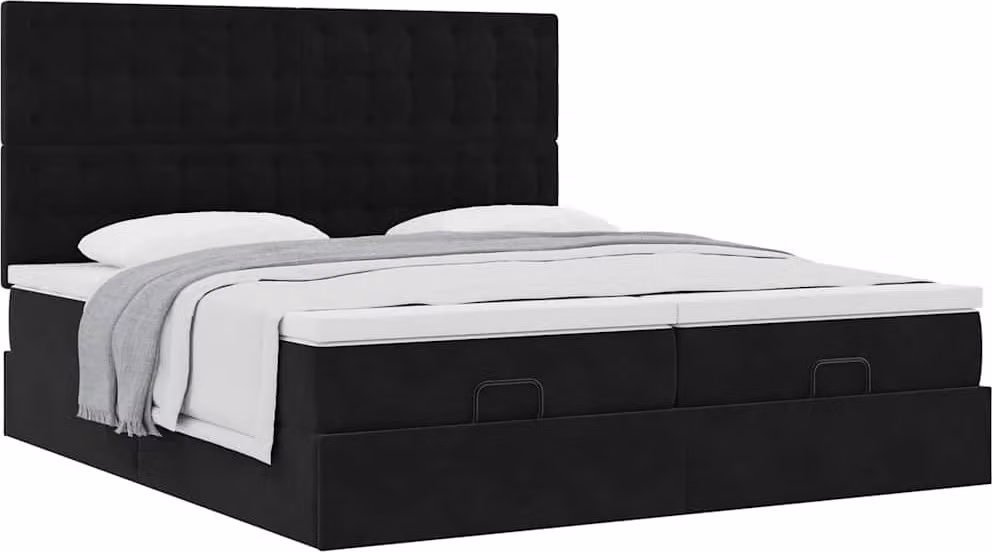 Struttura Letto Pouf con Materassi Nero 160x200 cm in Velluto