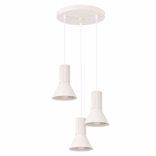 SOLLUX lighting Lampada a Sospensione - Lampada a Pendolo - Lampada da Soffitto Acciaio Alluminio - 3 Paralumi - Lampada LED Lampadina - Beige Estria