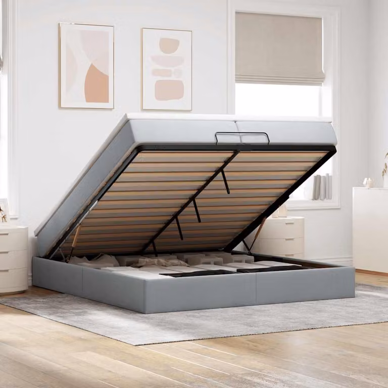 vidaXL Struttura Letto con Contenitore a Sollevamento e Materasso in Tessuto, L/P/H: 200 x 200 x 23,5 cm, Grigio e Bianco