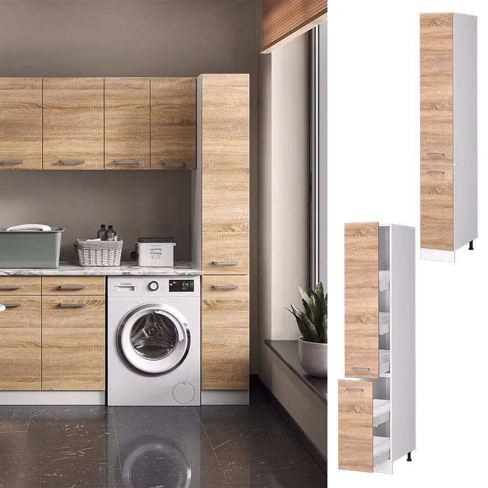 Dispensa universale R-Line Vicco in legno marrone opaco con ante a battente, L: 30 cm, P: 57,2 cm, H: 207 cm – 2