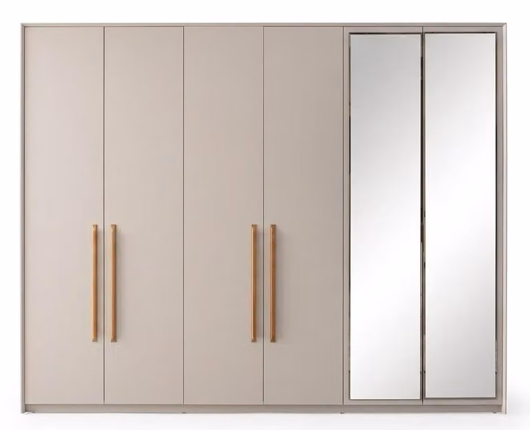Armadio moderno, beige, dal design architettonico, spazioso, affidabile e confortevole