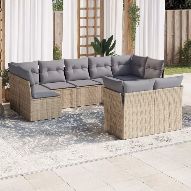 vidaXL Set Divano da Giardino 9 pz con Cuscini Beige e Grigio in Polyrattan e Acciaio