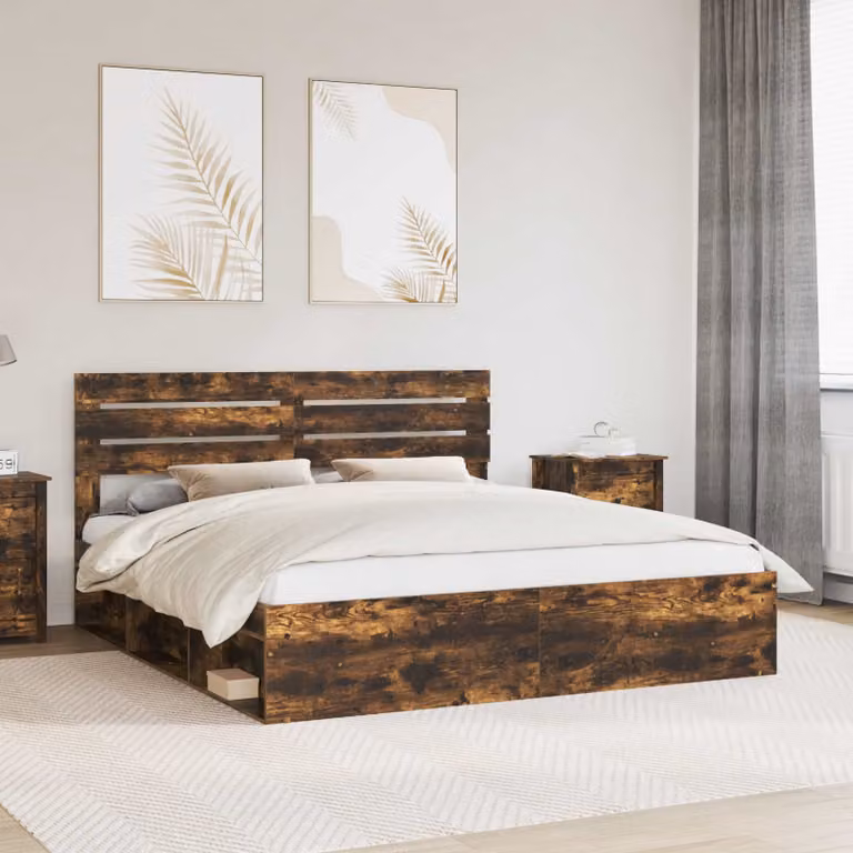 Struttura del letto vidaXL in pino massello color rovere fumé L/P/H: 200 x 200 x 206 cm