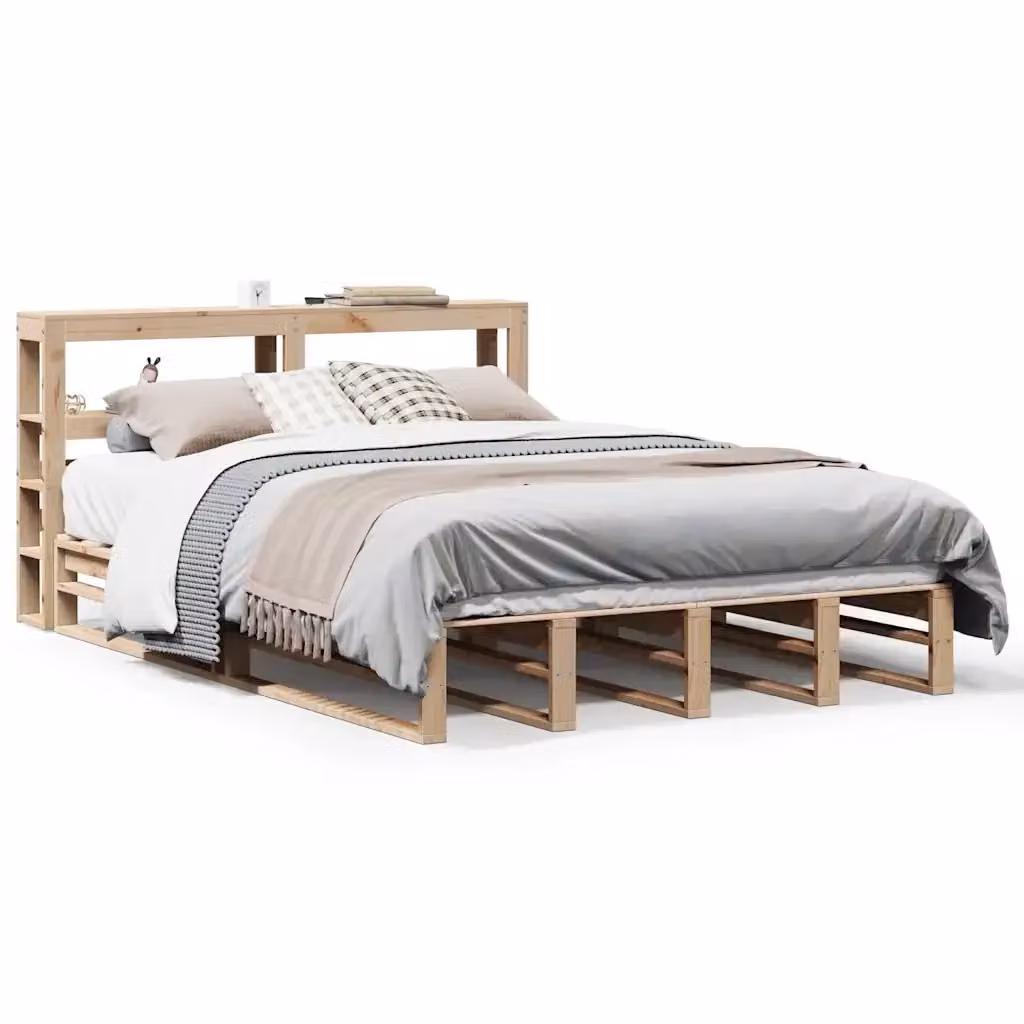 vidaXL Giroletto in Legno Massello di Pino con Testiera e Ripiani Laterali, L/P/H: 190 x 140 x 82 cm – 2