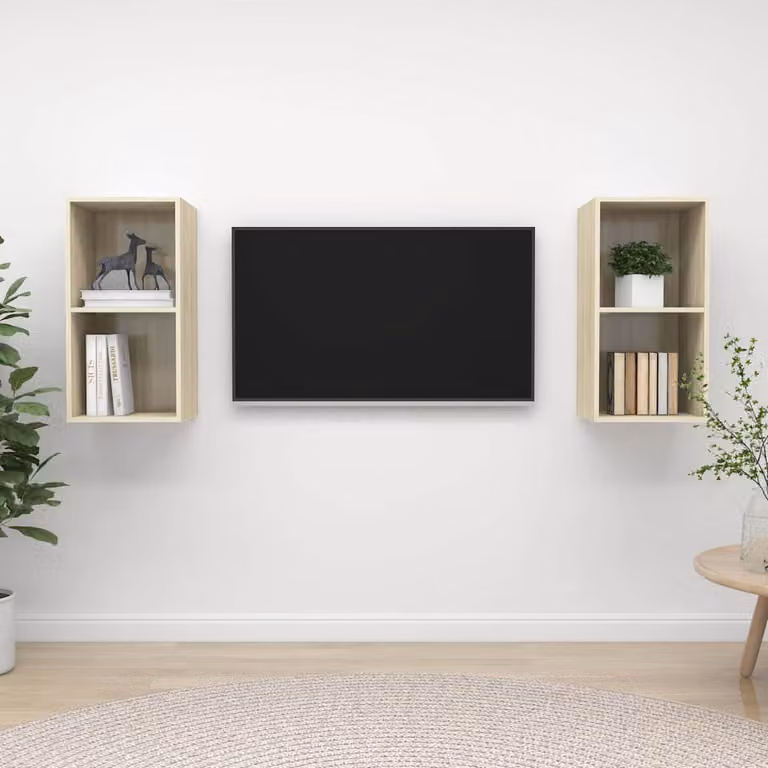 Set di 2 mobili TV da parete vidaXL in MDF color rovere e beige con finitura opaca