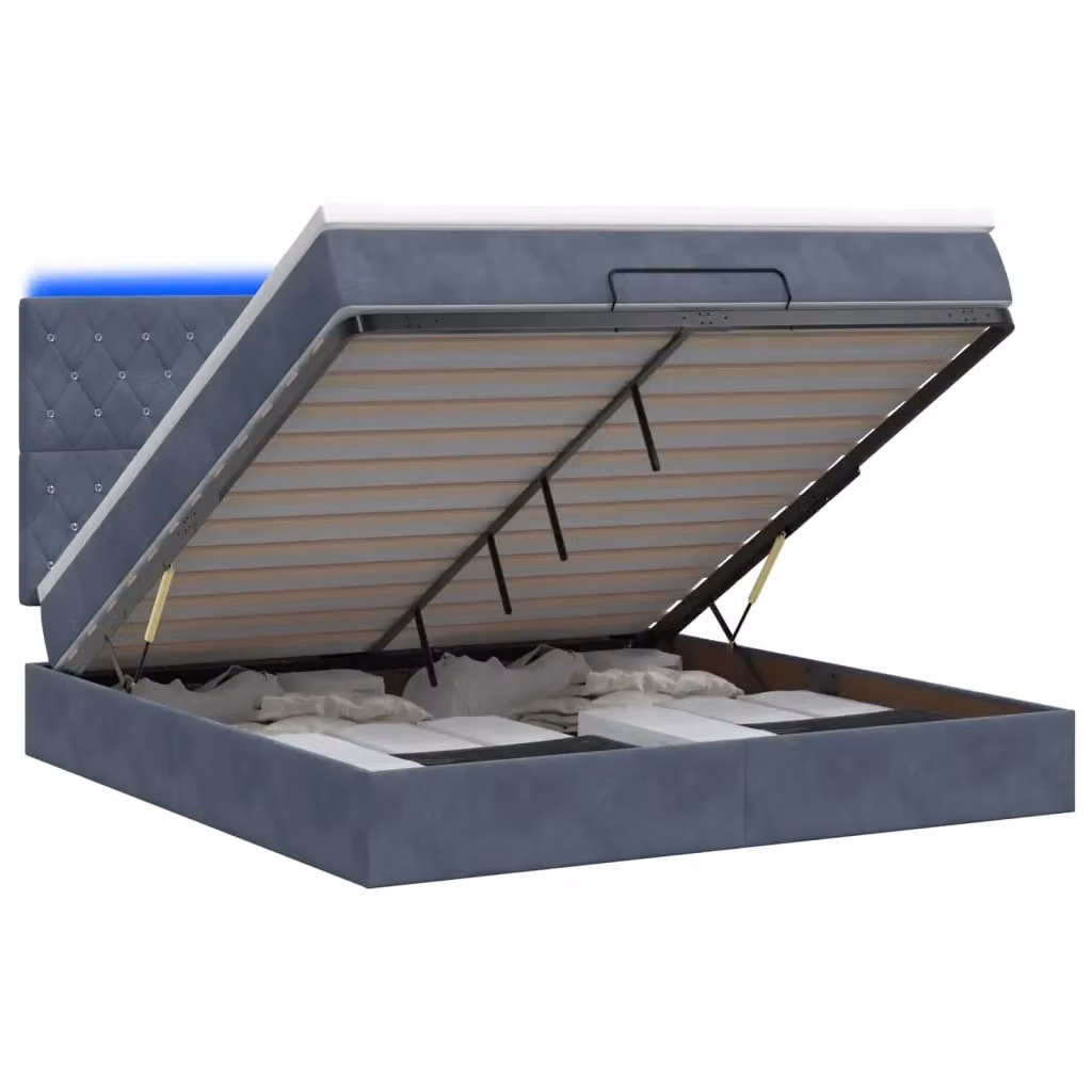 Letto Ottomano con Materasso Ibrido e Illuminazione LED vidaXL, Grigio e Bianco, L/P/H: 140 x 200 x 88 cm – 2