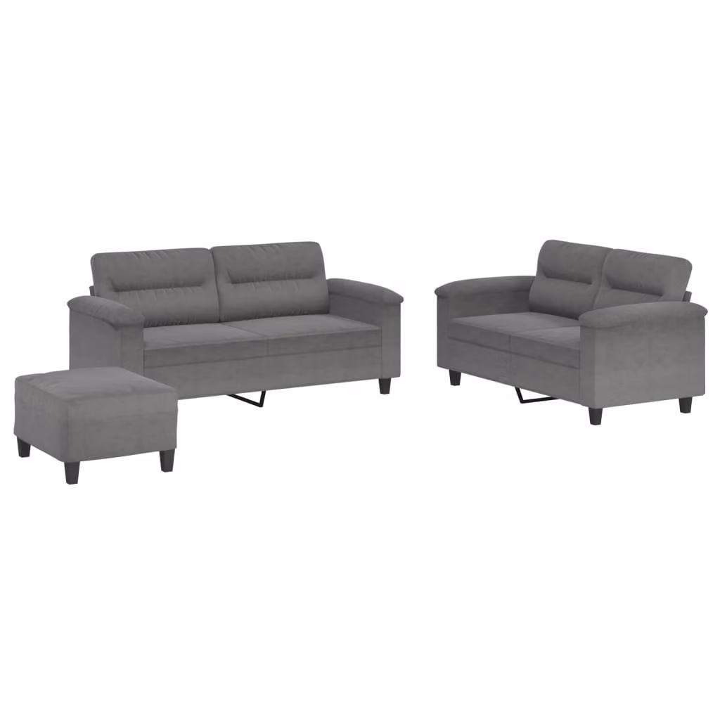 Set Divani 3 pz con Cuscini Grigio Scuro in Tessuto Microfibra