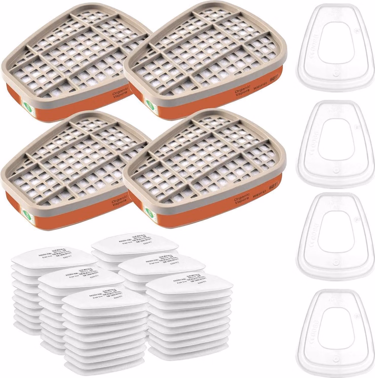 6001 Filtro per respiratore contro i vapori organici, cotone filtrante + 4 filtri + 4 cappucci