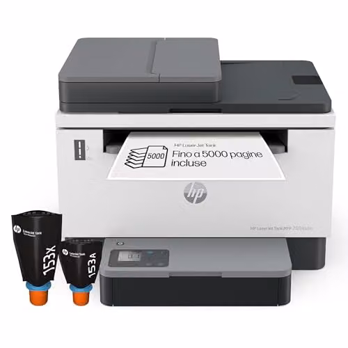 HP Laser Tank 2604sdw 381V1A, Stampante Monocromatica Multifunzione con Serbatoio Toner integrato a Ricarica Rapida, Stampa F/R Automatica, 22 ppm, Fino a 5000 Pagine, Scansione, Wi-Fi, USB, Bianca