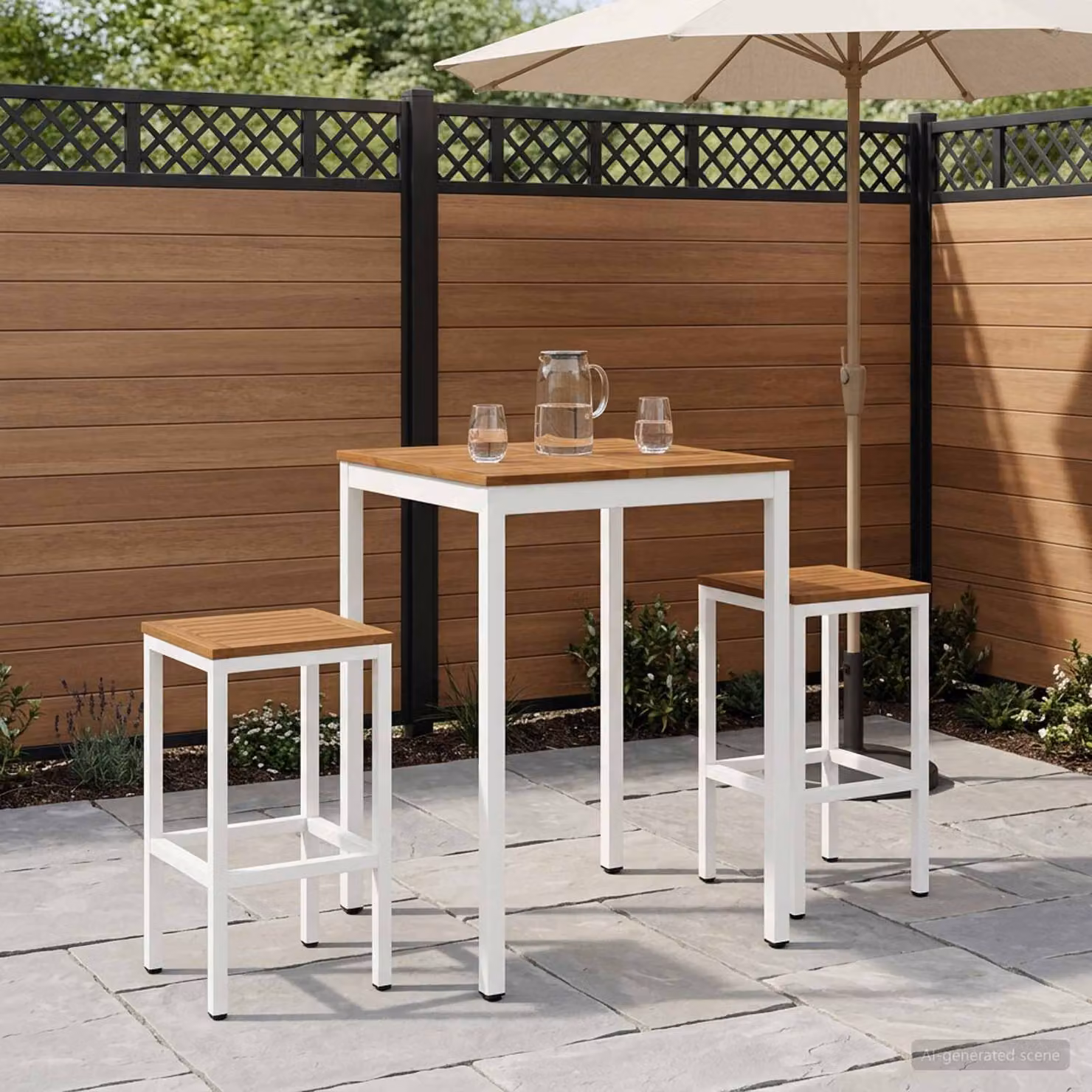 vidaXL Tavolo Bar da Giardino NAARDEN in Legno di Acacia Naturale e Bianco L/P/H: 60 x 68,5 x 105 cm