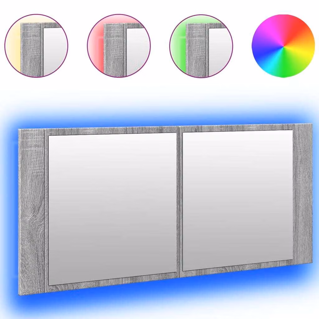 Armadietto Specchio con LED da Bagno Grigio Sonoma 100x12x45 cm