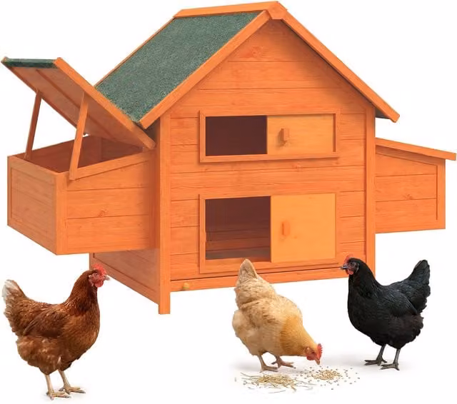 Pollaio in legno PawHut con tetto impermeabile per 4 galline, L: 160 cm, P: 98.5 cm, H: 107 cm – 1