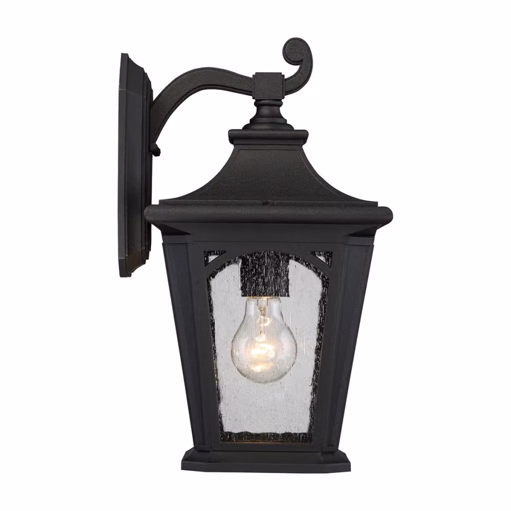 Applique da esterno Quoizel Bedford nera con vetro trasparente, attacco E27 60W, protezione IP44 – 2
