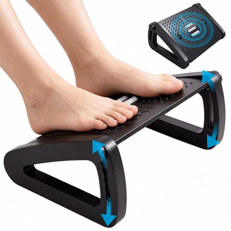 Supporto per i piedi da scrivania, poggiapiedi ergonomico, regolabile in altezza, antiscivolo e con funzione massaggio