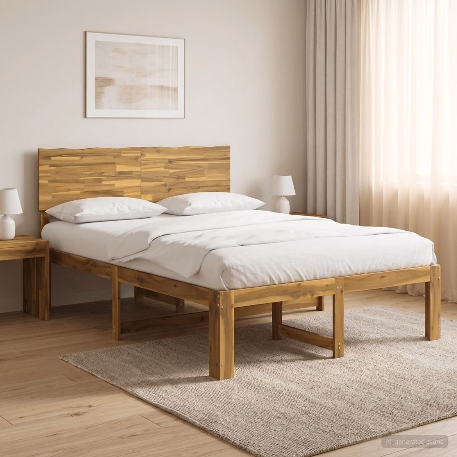Letto matrimoniale con testiera ROSTOCK vidaXL in legno di acacia, Bianco, L 140 x P 200 cm
