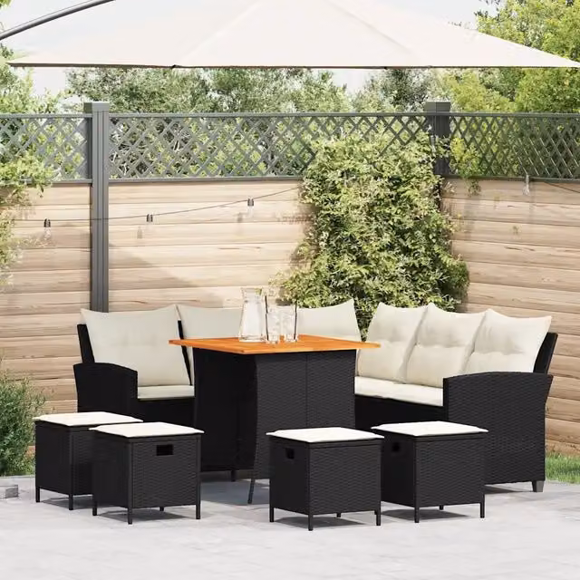 Set Divani da Giardino 6 pz con Cuscini Forma L Polyrattan Nero 3213540