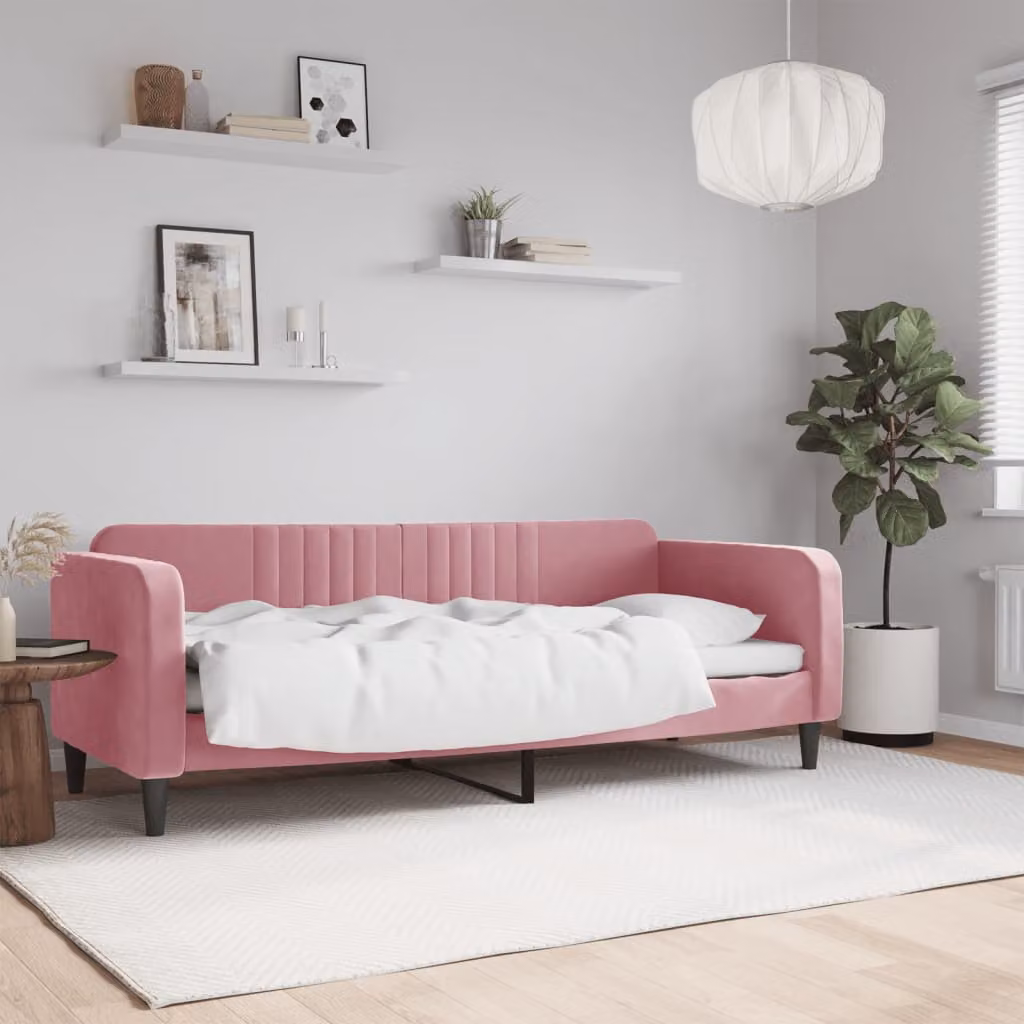 Letto da giorno vidaXL in velluto rosa con struttura imbottita L: 200 cm, P: 80 cm, H: 75 cm