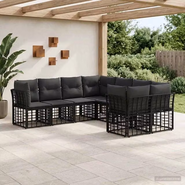 Set di divani da esterno 8 pz Nero e Grigio scuro Poliestere 3437621