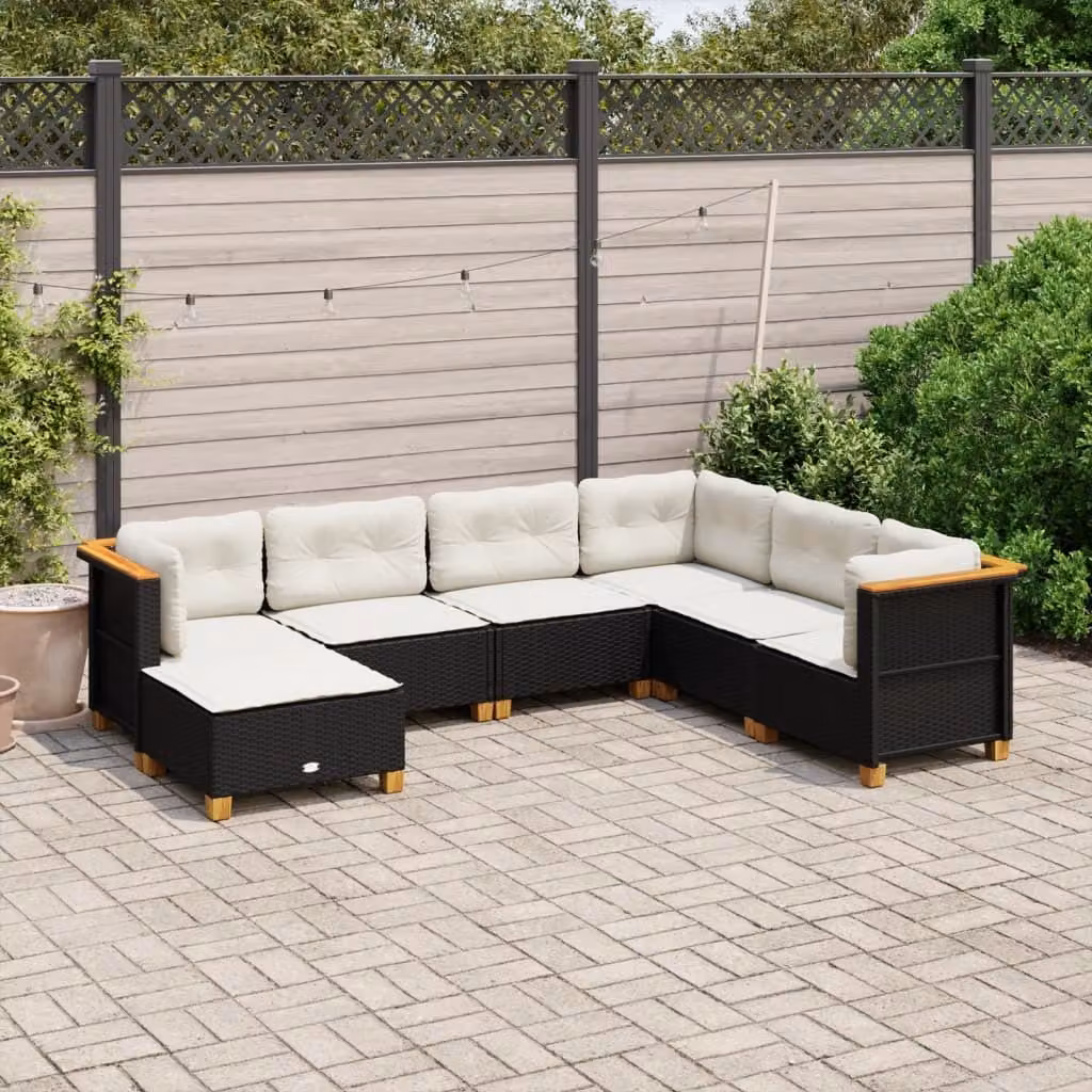 Maison Exclusive - Set da giardino 7 pezzi con cuscini in polyrattan nero