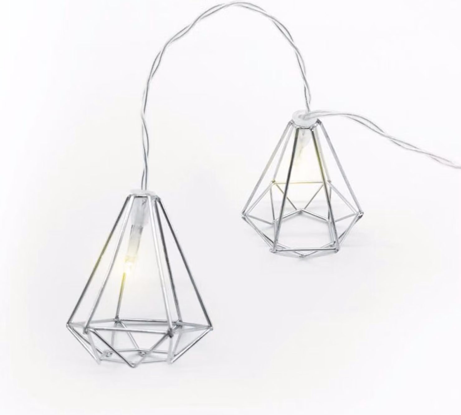 ACA Lighting diamanti in metallo, catena decorativa a 10 LED a batteria (3xAA), bianco caldo, argento, metallo, IP20, cavo trasparente 135+30cm FMSDIAM10WW2A