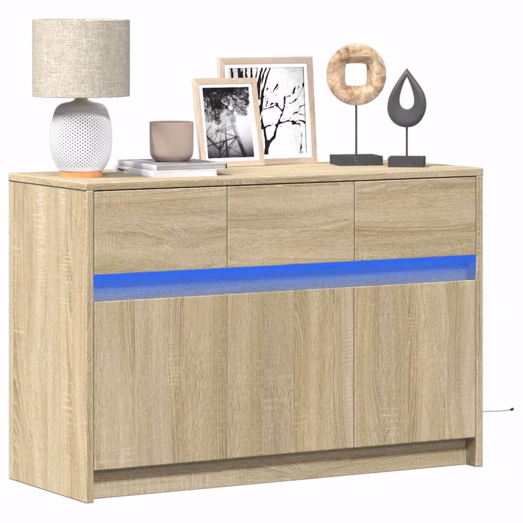 vidaXL Mobile Porta TV con LED in Rovere Sonoma e Beige, L 91 cm x P 34 cm x H 61 cm