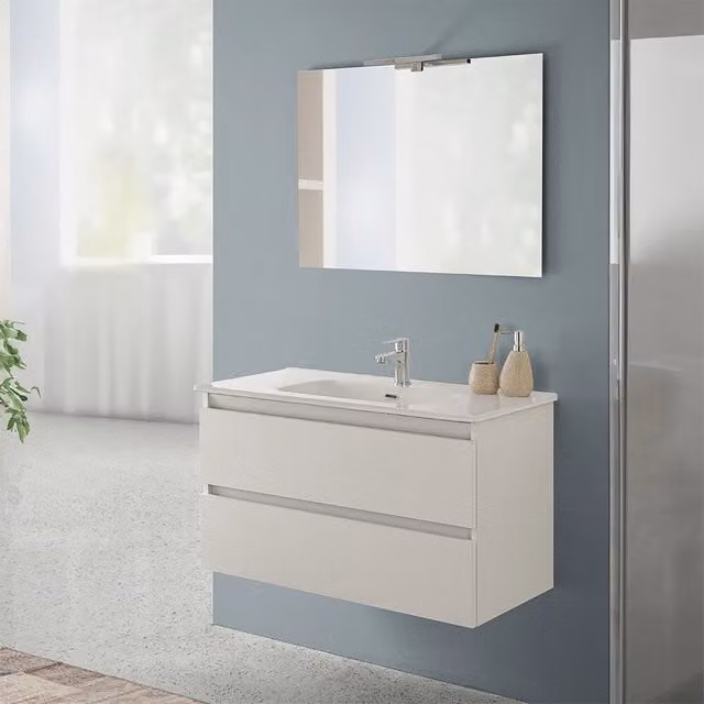 Mobile bagno sospeso INBAGNO Nadia in rovere bianco con lavabo e ante soft-close L: 90 cm